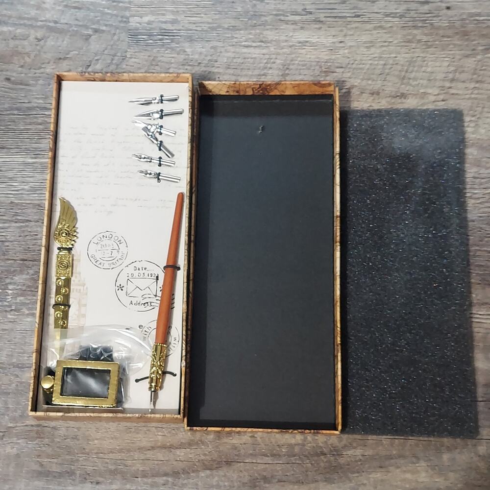 Mappe Monde World Map Calligraphy Dip Pen Set 6 Nibs Wax Seal Gift Box